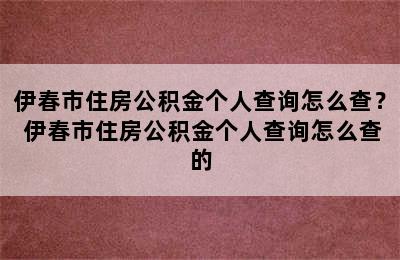 伊春市住房公积金个人查询怎么查？ 伊春市住房公积金个人查询怎么查的